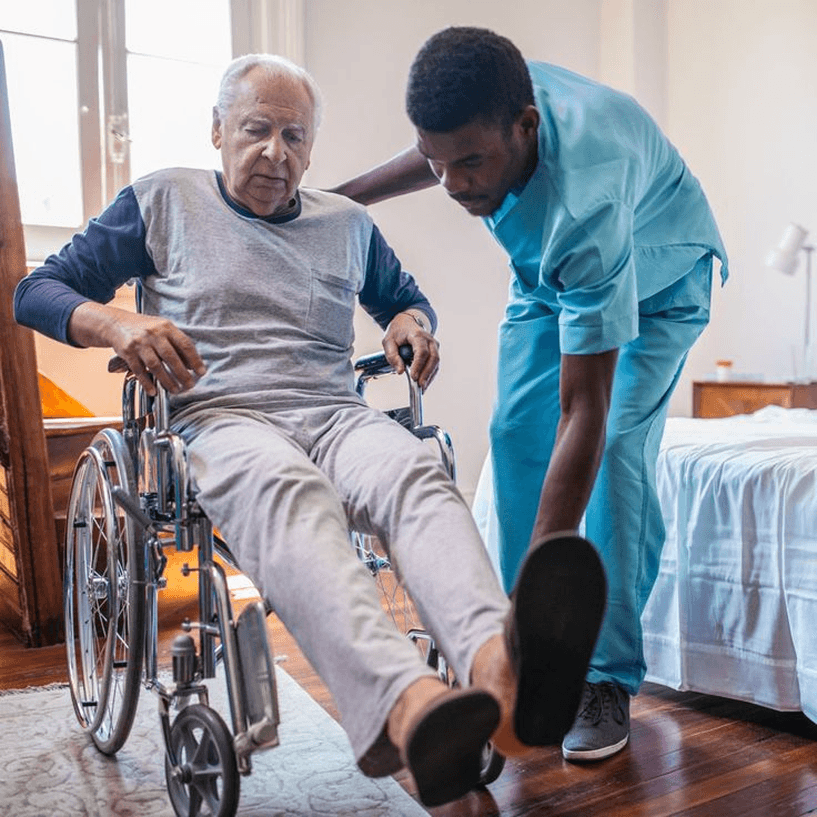 Caregiver helping client