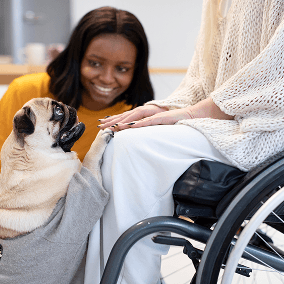 Caregiver helping client