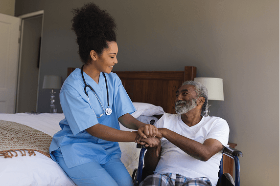 Caregiver helping client