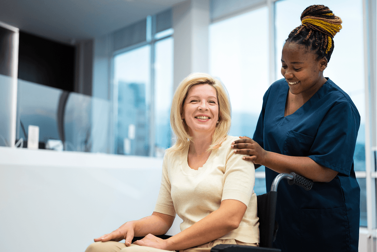Caregiver helping client