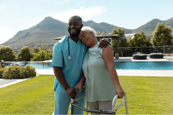 Caregiver helping client